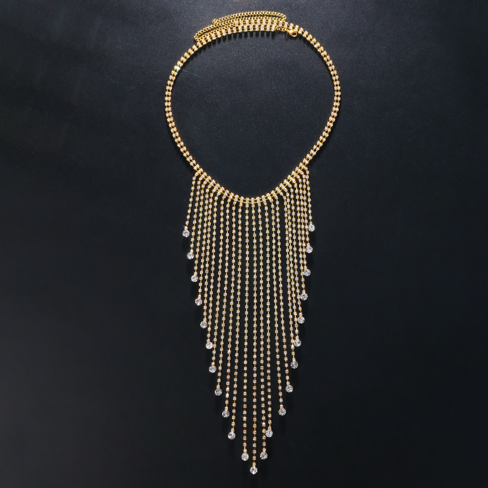 Women Crystal Body Chain Jewelry With Rhinestone Fringe Design